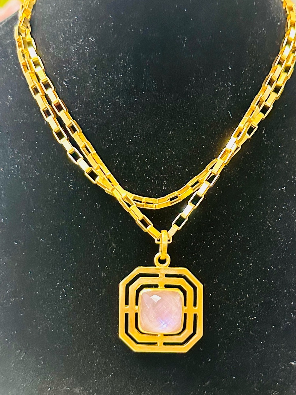 Julie Vos Gold-Tone Octagonal Pendant with Pink Center Stone
